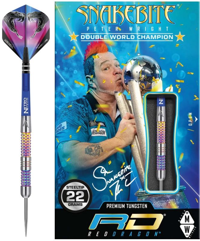 Šípky STEEL Red Dragon 1870-Peter Wright RAINBOW MAMBA 90% tungsten 22 gram